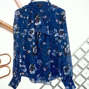 Chiffon Navy Ruffled Blouse by White House Black Market (size 6)